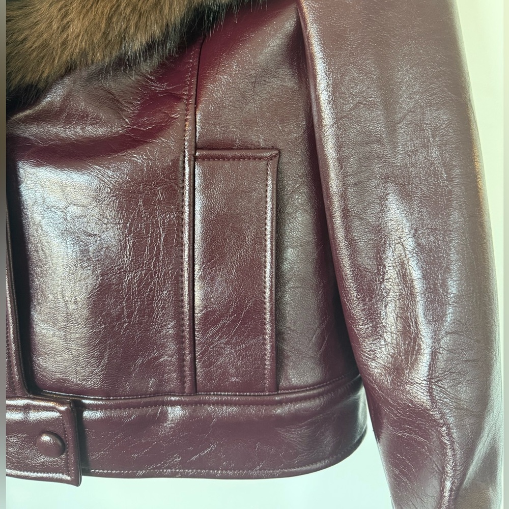 Mango faux-leather with faux fur collar coat - Picture 5 of 10